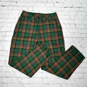 Green Plaid Slant Pocket Pants